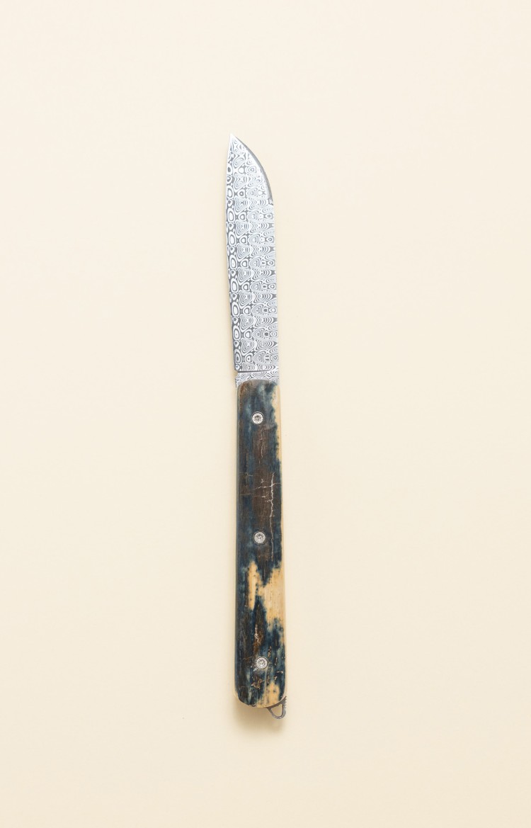 Alios, couteau à cran d'arrêt en ivoire de mammouth bleu