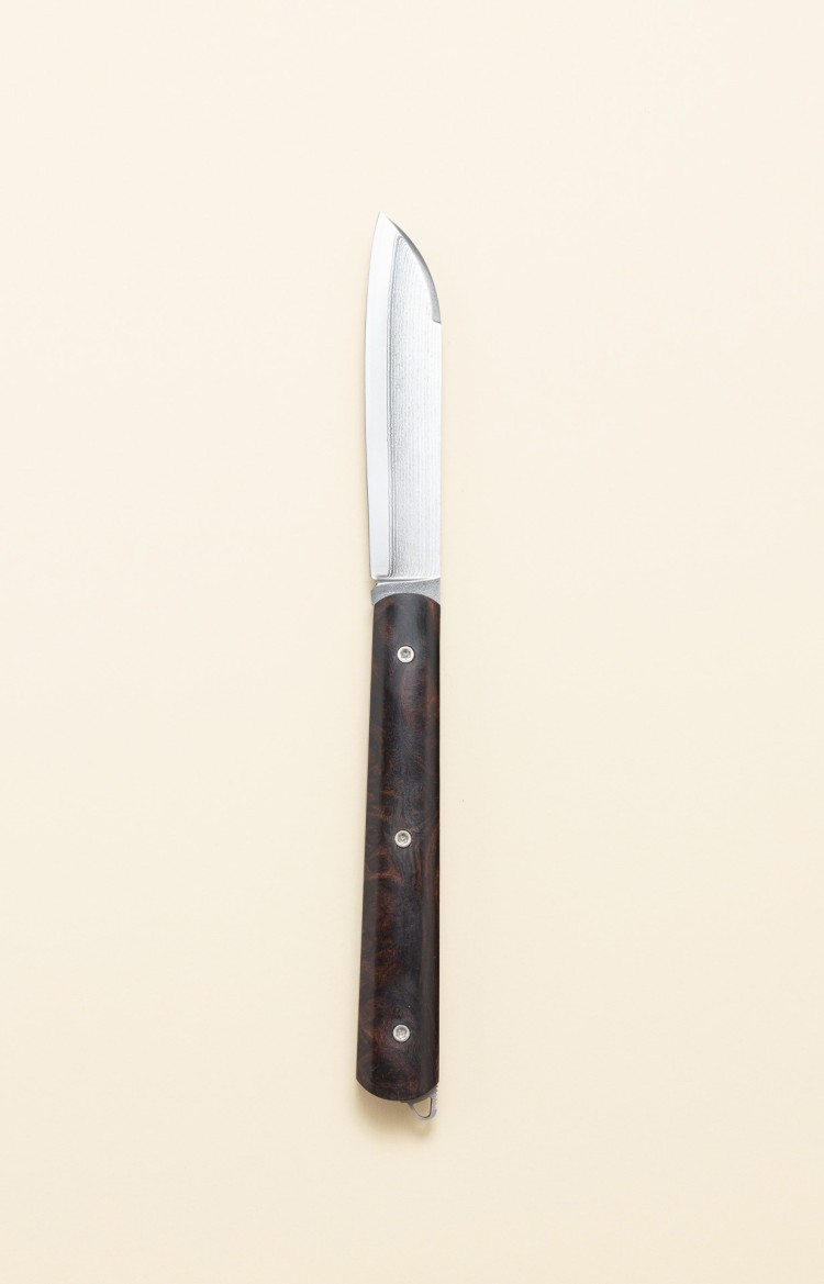 Photo de l'Alios, couteau de poche en bois de fer d'Arizona, lame Suminagashi