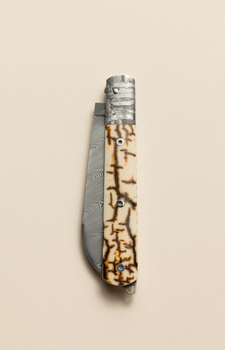 Alios - couteau de collection en ivoire de mammouth et météorite