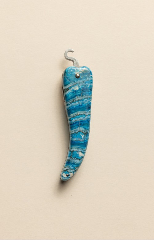 Bixia - couteau de collection artisanal basque en molaire de mammouth bleue
