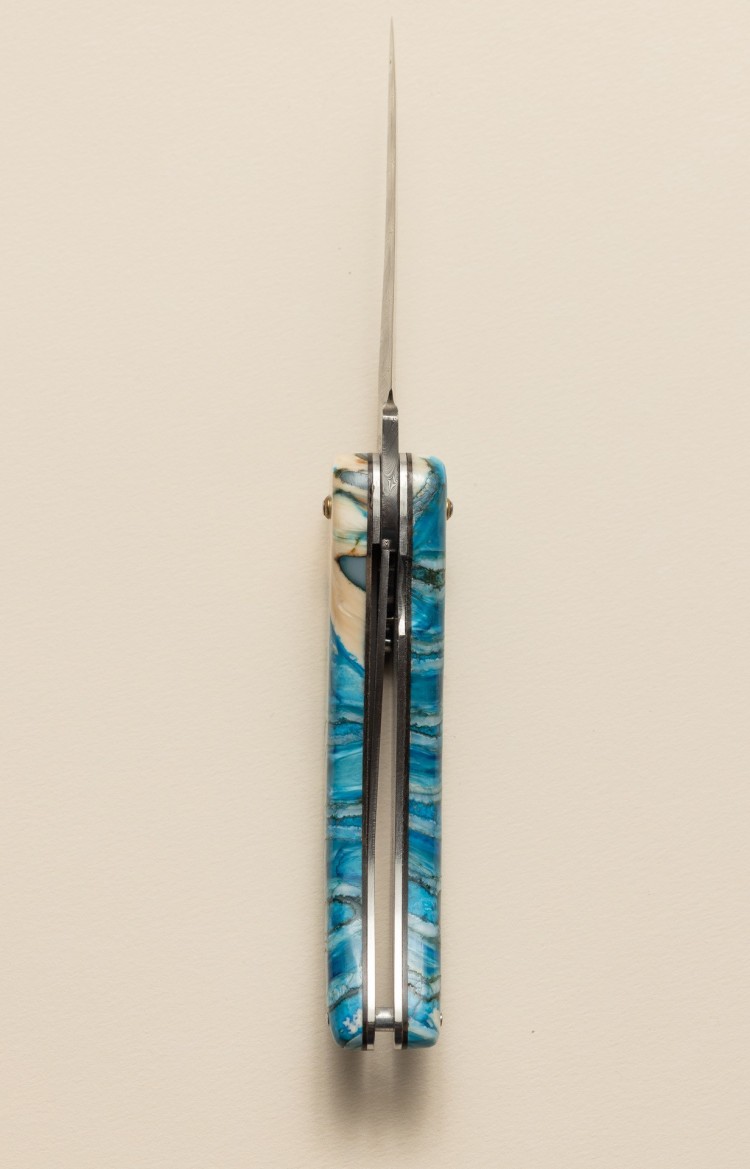 Bixia - couteau basque en molaire de mammouth bleue