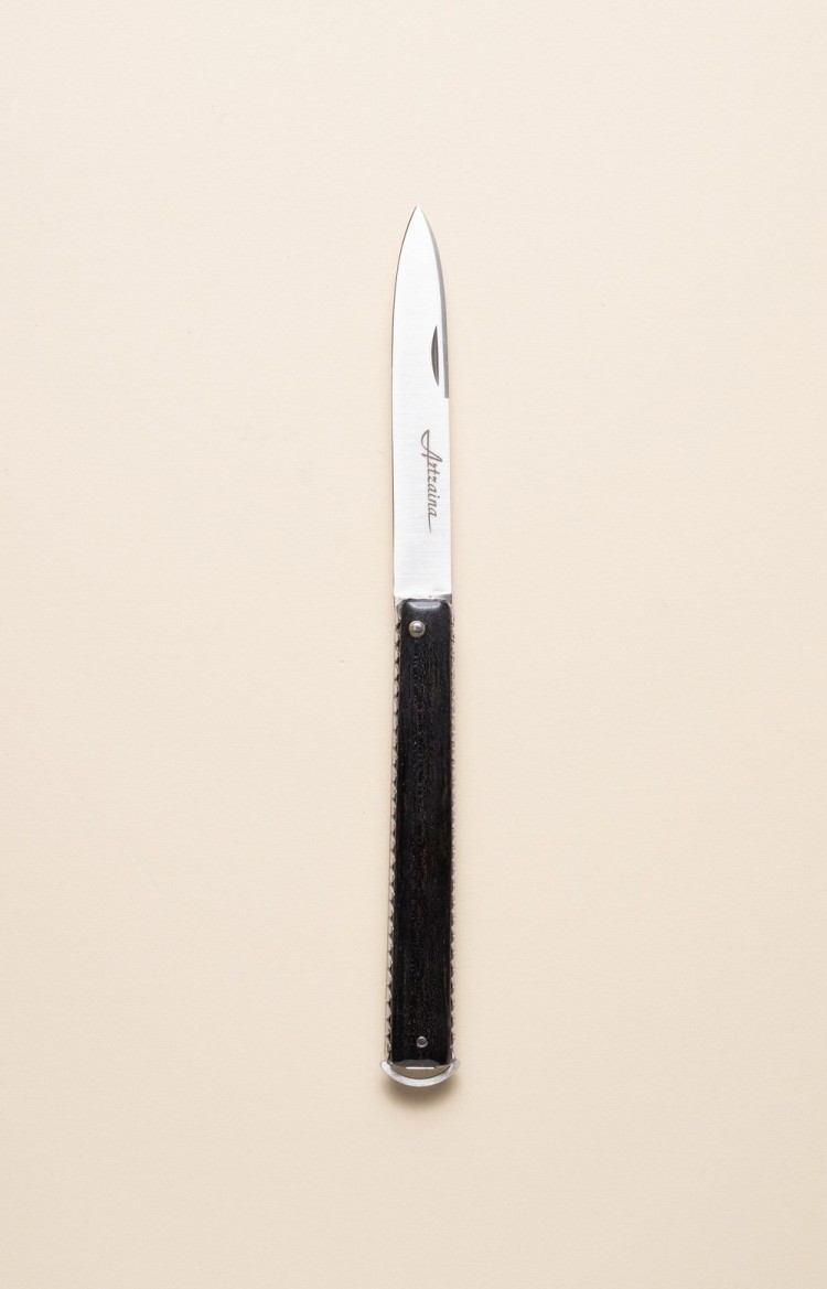 Photo de Artzaina, couteau authentique basque en ébène, lame ouverte