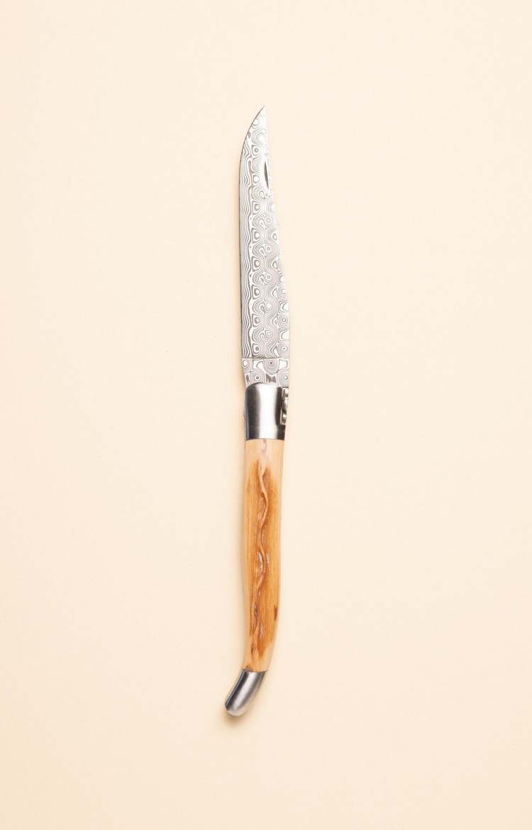Photo du Mizpira couteau pliant artisanal en néflier et lame damas