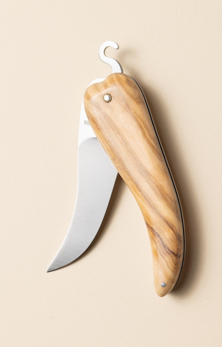 Bixia, couteau pliant en forme de piment d'Espelette en bois naturel