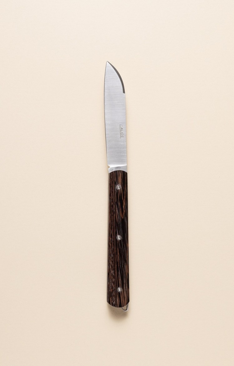 Photo du couteau artisanal l'Alios en wengé, lame ouverte