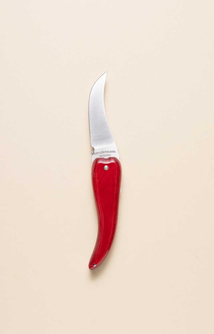 photo de Bixia couteau piment d'Espelette rouge, lame inox ouverte