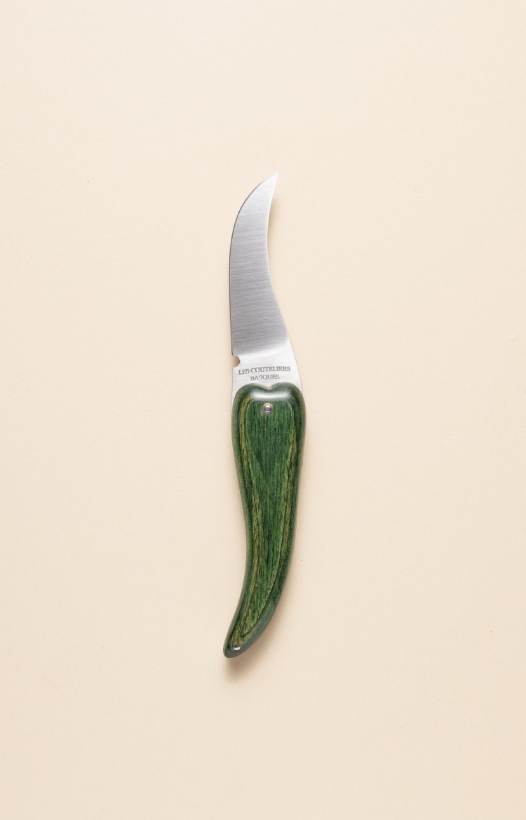 Photo de Bixia couteau piment d'Espelette vert, lame inox ouverte