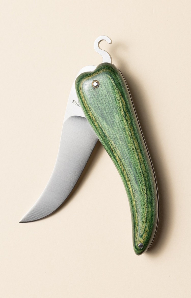 Photo de Bixia couteau piment d'Espelette vert, lame entrouverte