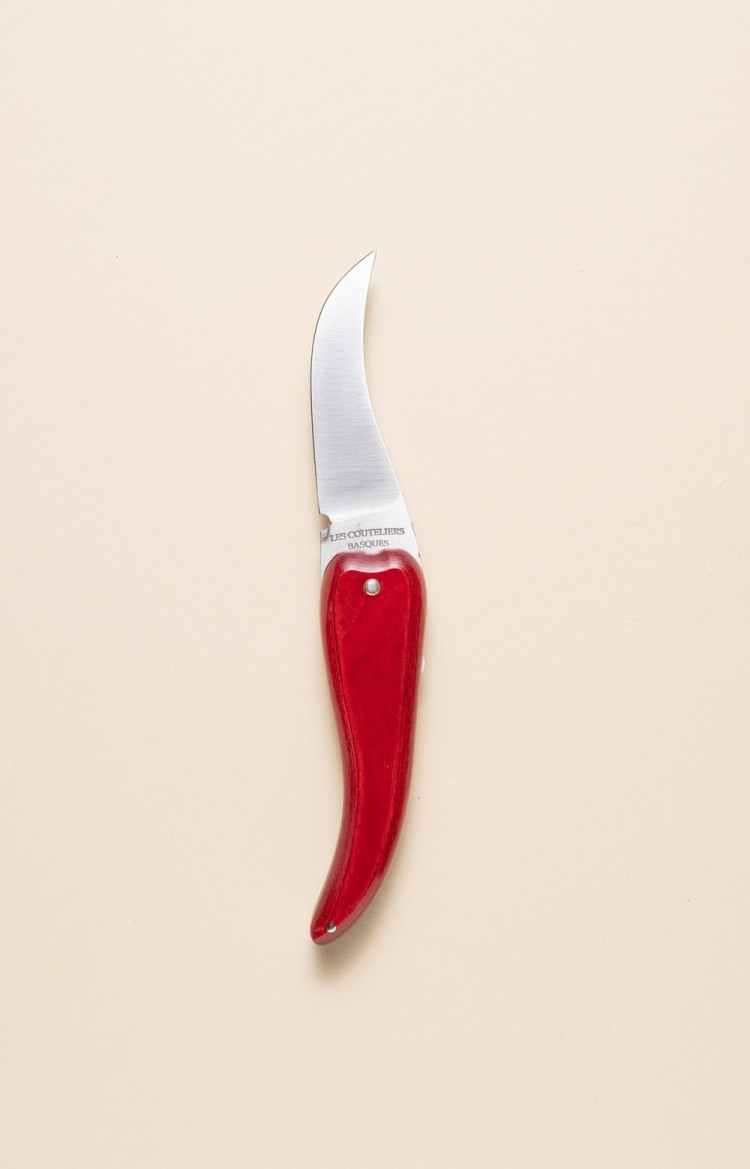 Photo de Bixia couteau piment d'Espelette rouge, lame ouverte