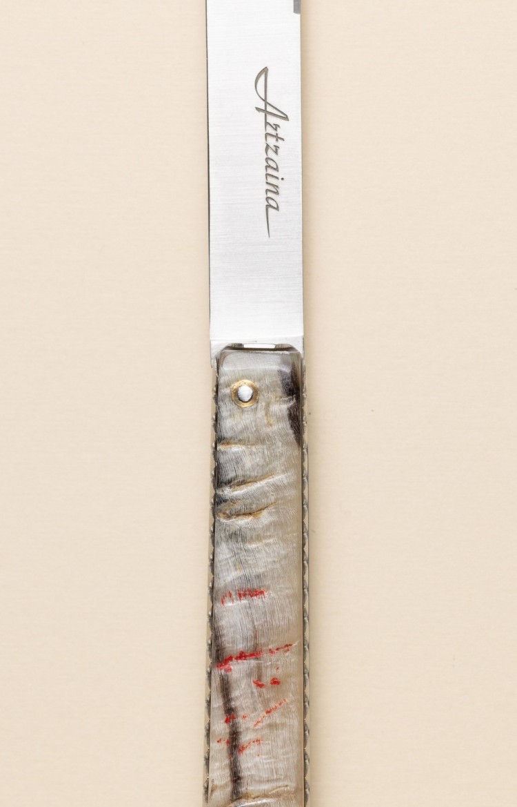 Photo de Artzaina, couteau de table en corne de bélier, plan rapproché