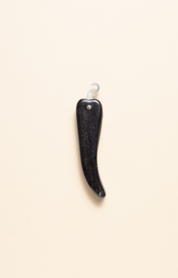 Bixia, pepper shaped knife in ebony with mother of pearl or abalone inserts