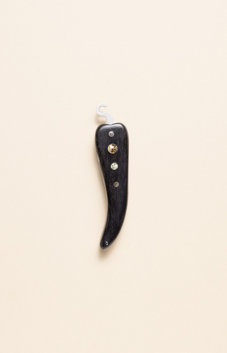Bixia, pepper shaped knife in ebony with mother of pearl or abalone inserts
