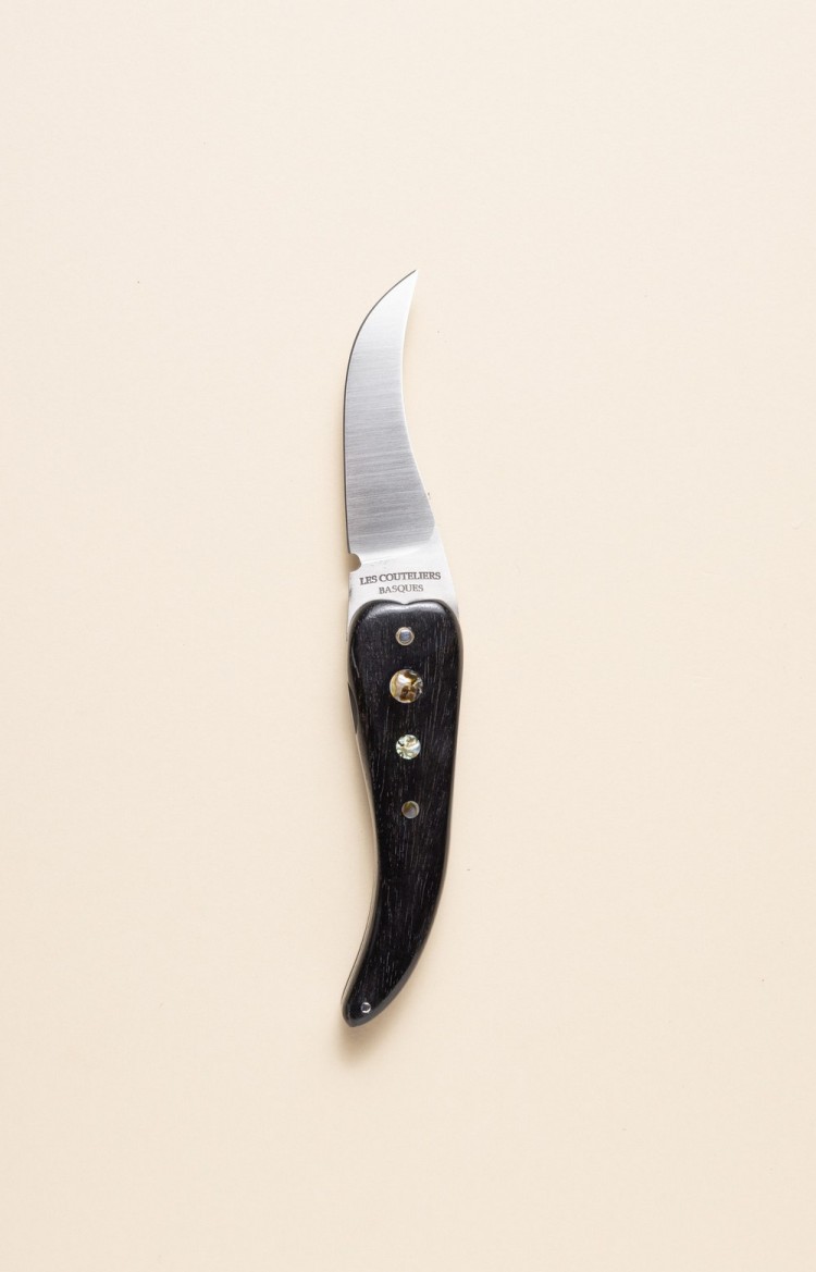 Bixia, pepper shaped knife in ebony with mother of pearl or abalone inserts