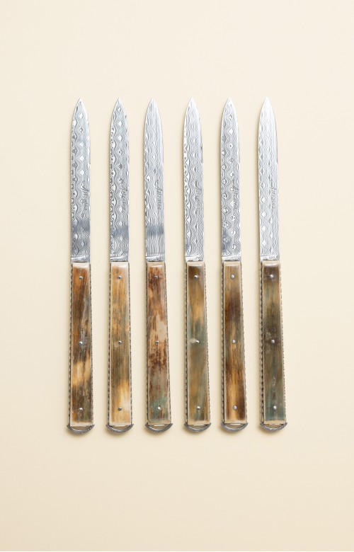 Artzaina, couteau de table luxe en ivoire de mammouth et lame damas
